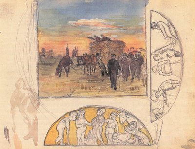 干し草と2つのフリーズ組成のある風景 作： Lovis Corinth